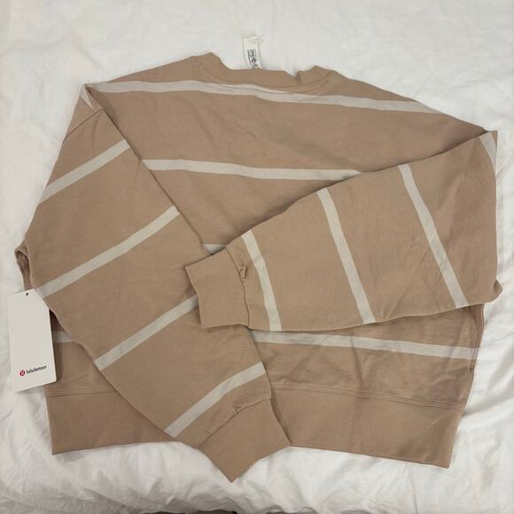 NWT Lululemon Perfectly Oversized Cropped Crew Stripe Cafe Au Lait White Opal - Picture 4 of 10